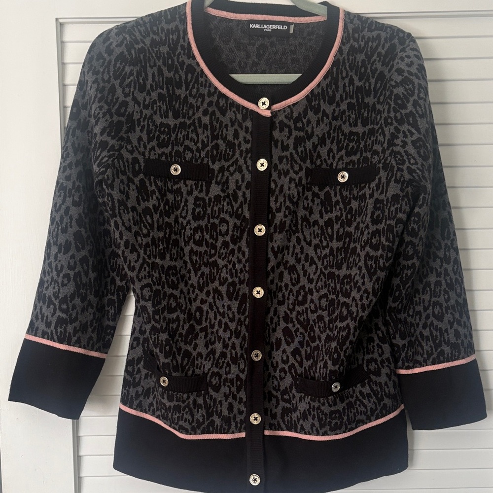 SOLD
Karl Lagerfeld Black and Gray Leopard Print Blazer